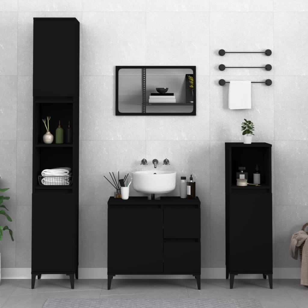 vidaXL Armario de baño madera contrachapada negro 30x30x100 cm