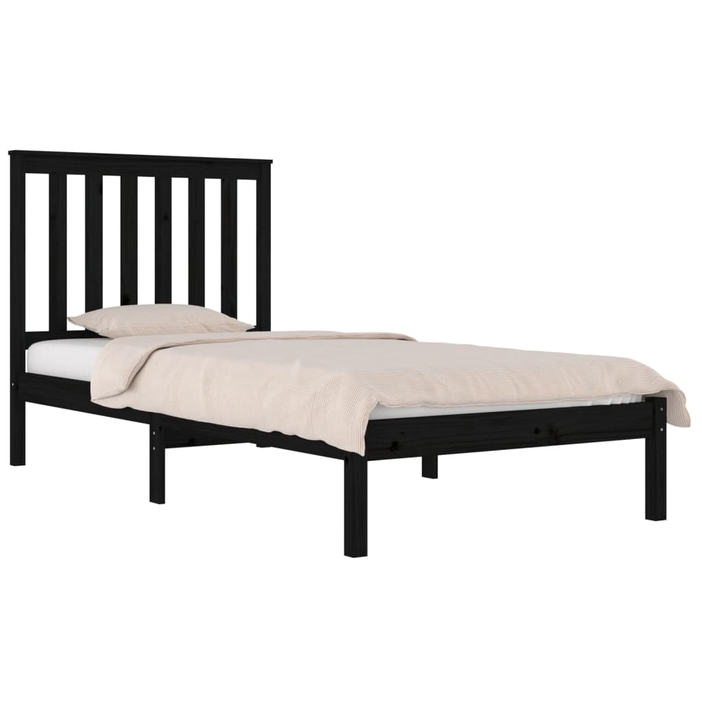 vidaXL Estructura de cama madera maciza de pino negro 75x190 cm