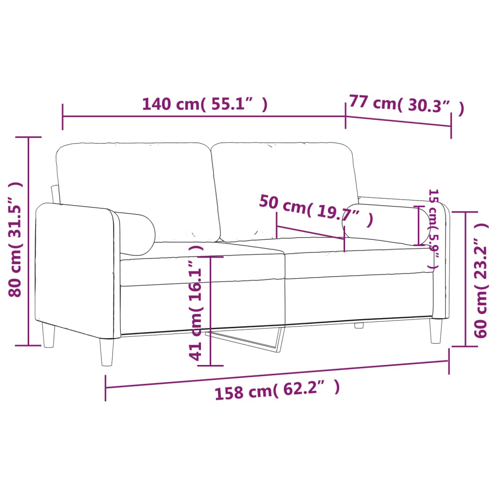 vidaXL Sofá de 2 plazas con cojines terciopelo negro 140 cm