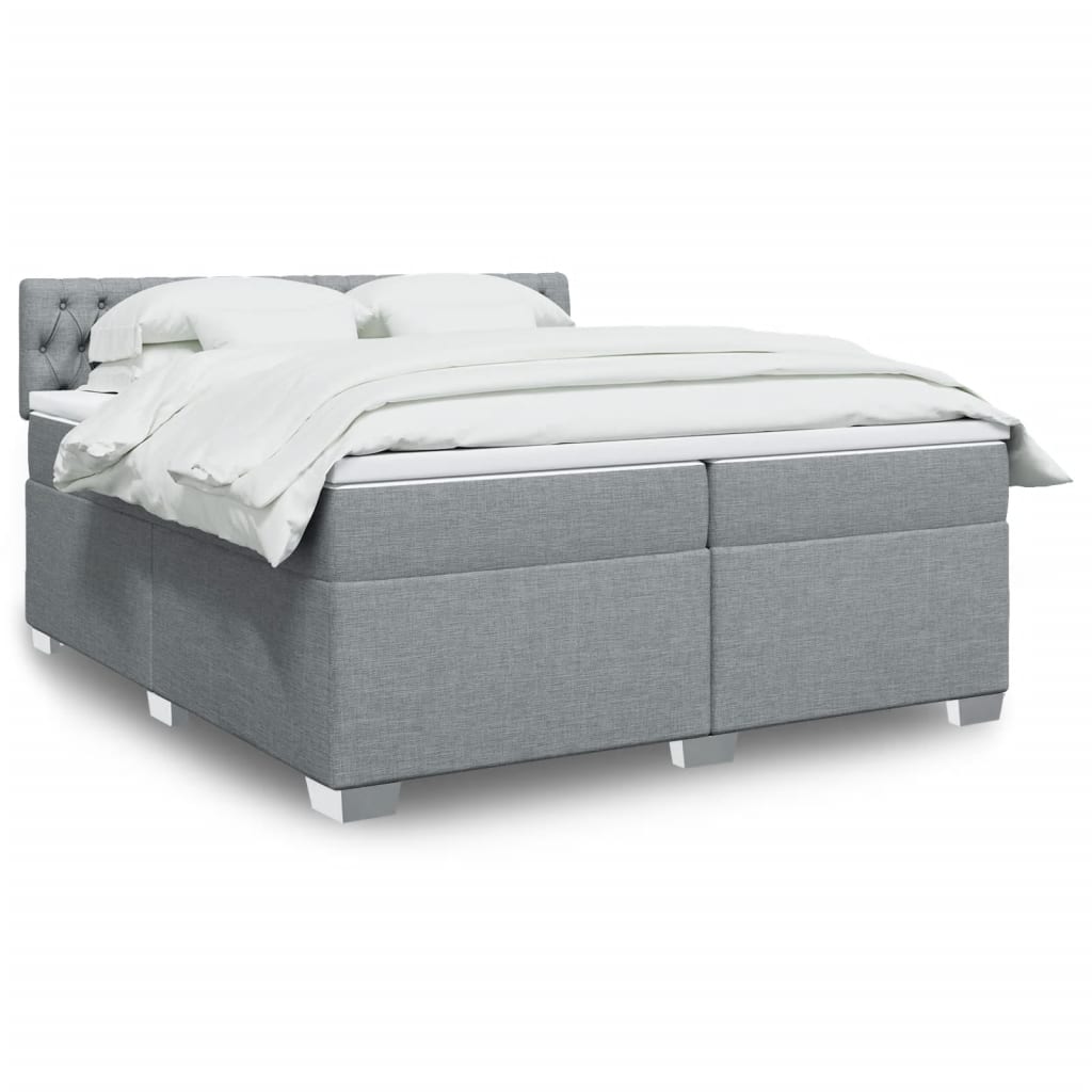 vidaXL Cama box spring con colchón tela gris claro 200x200 cm