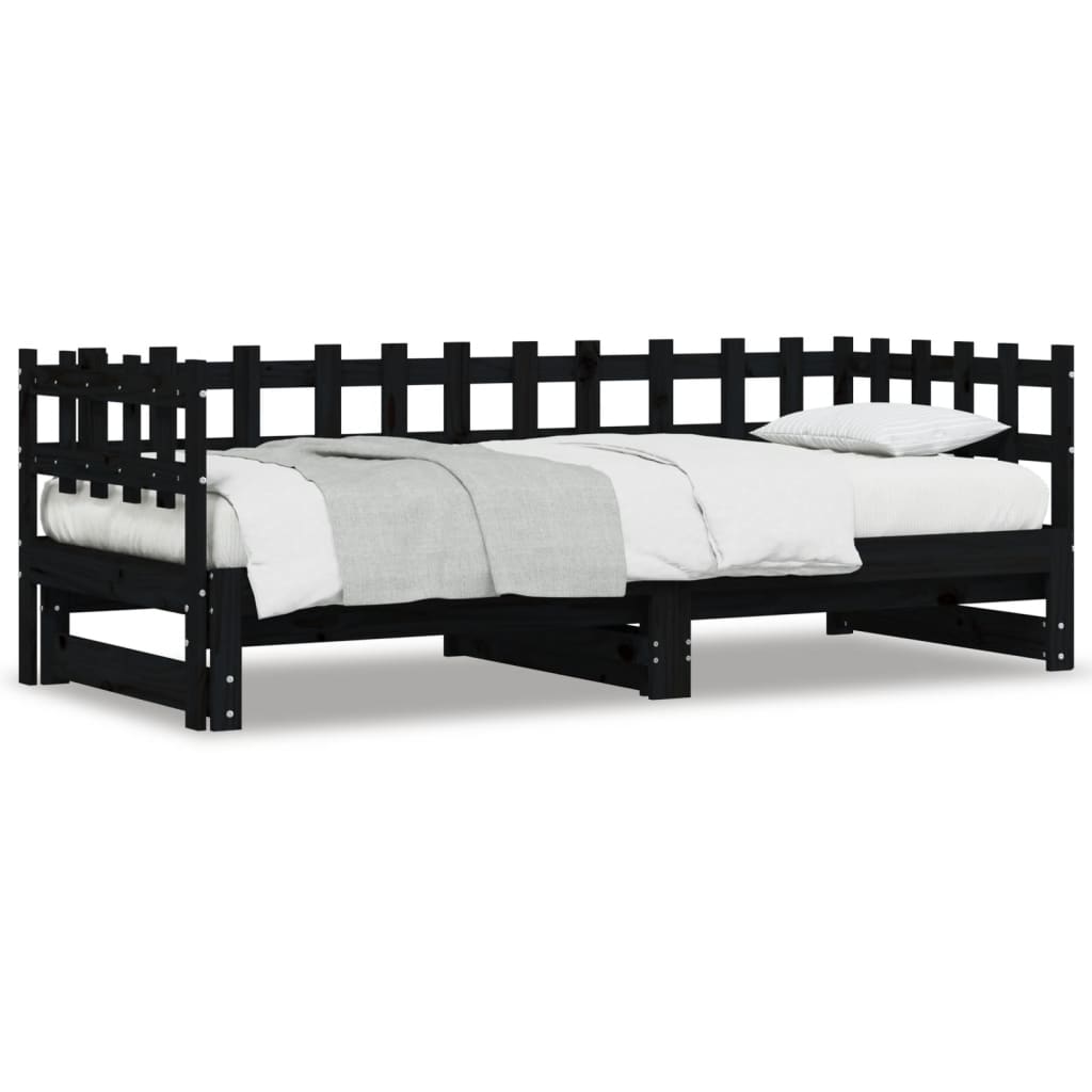 vidaXL Sofá cama extraíble madera maciza de pino negro 2x(90x200) cm