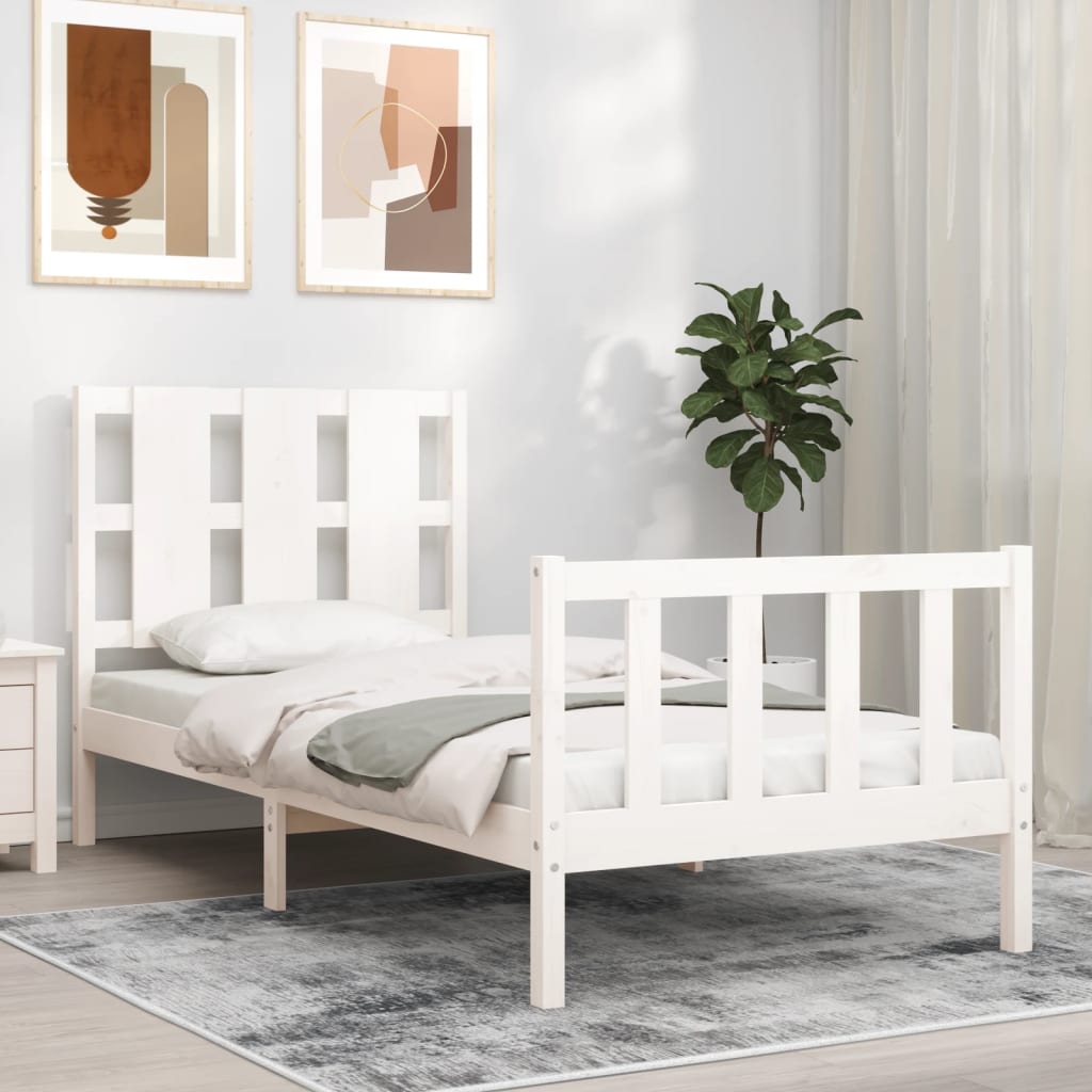 vidaXL Estructura de cama con cabecero madera maciza blanco 90x190 cm