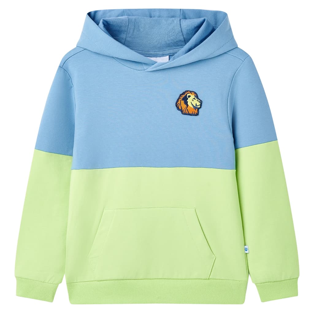 Sudadera infantil con capucha azul y amarillo suave 140