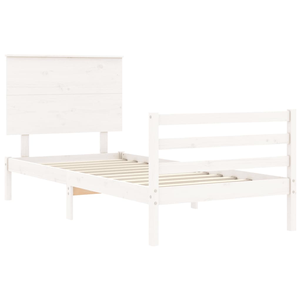 vidaXL Estructura de cama individual con cabecero madera maciza blanco