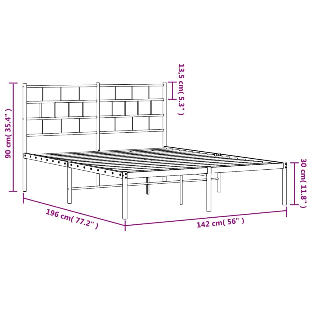 vidaXL Estructura cama sin colchón con cabecero metal negro 135x190 cm