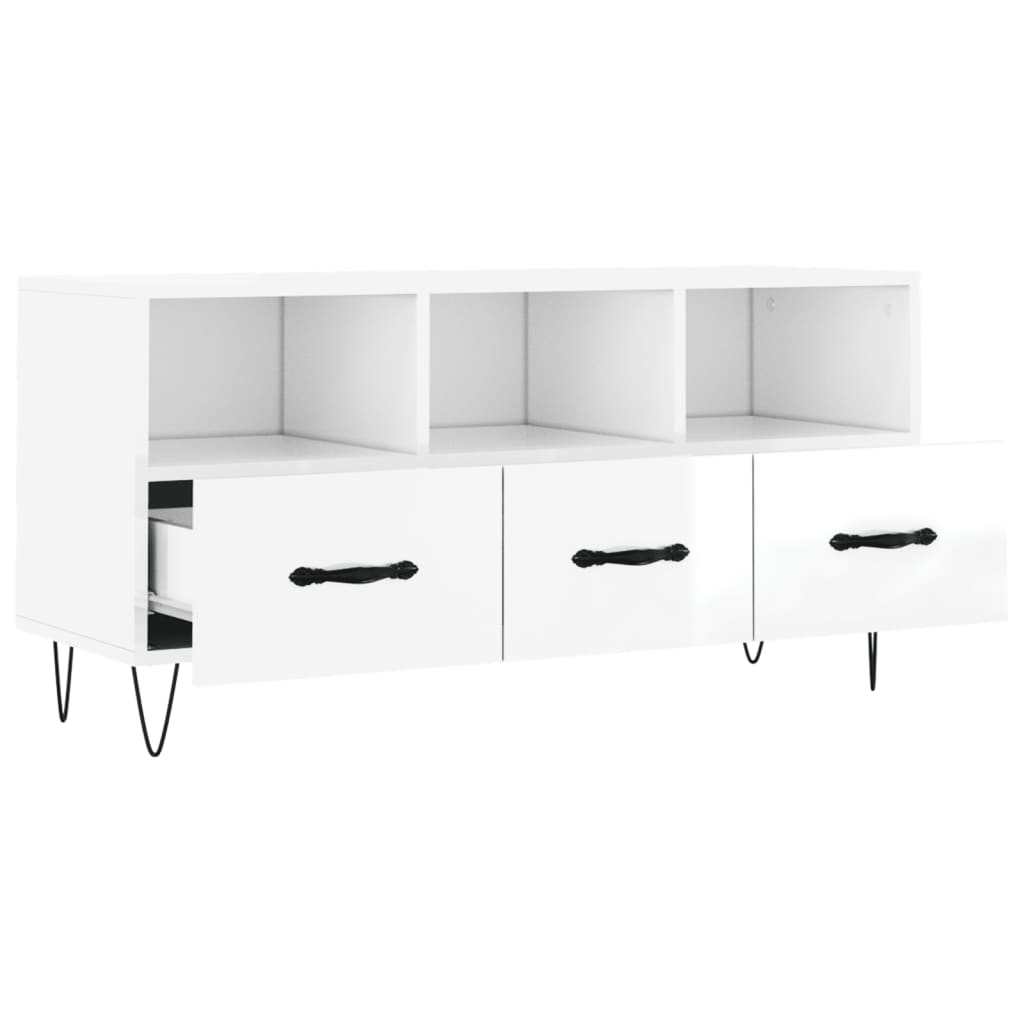 vidaXL Mueble de TV madera contrachapada blanco brillo 102x36x50 cm