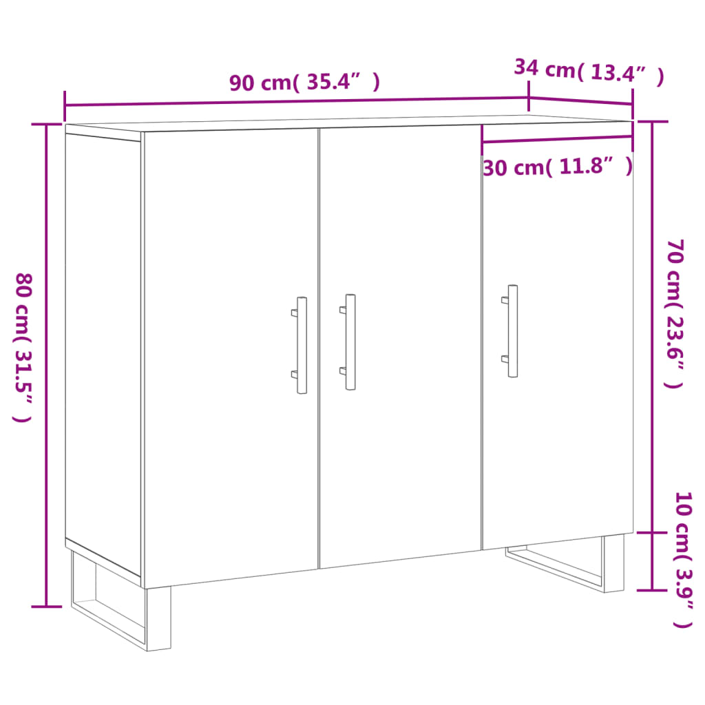 vidaXL Aparador de madera de ingeniería marrón roble 90x34x80 cm