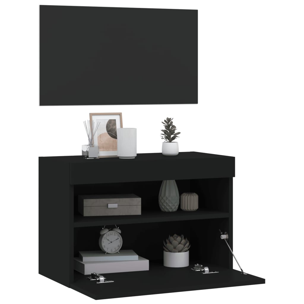 vidaXL Mueble de TV de pared con luces LED negro 60x30x40 cm