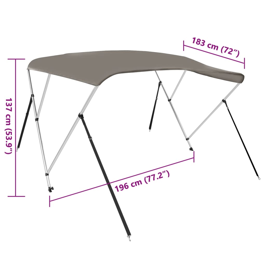 vidaXL Toldo bimini de 3 arcos gris 183x196x137 cm