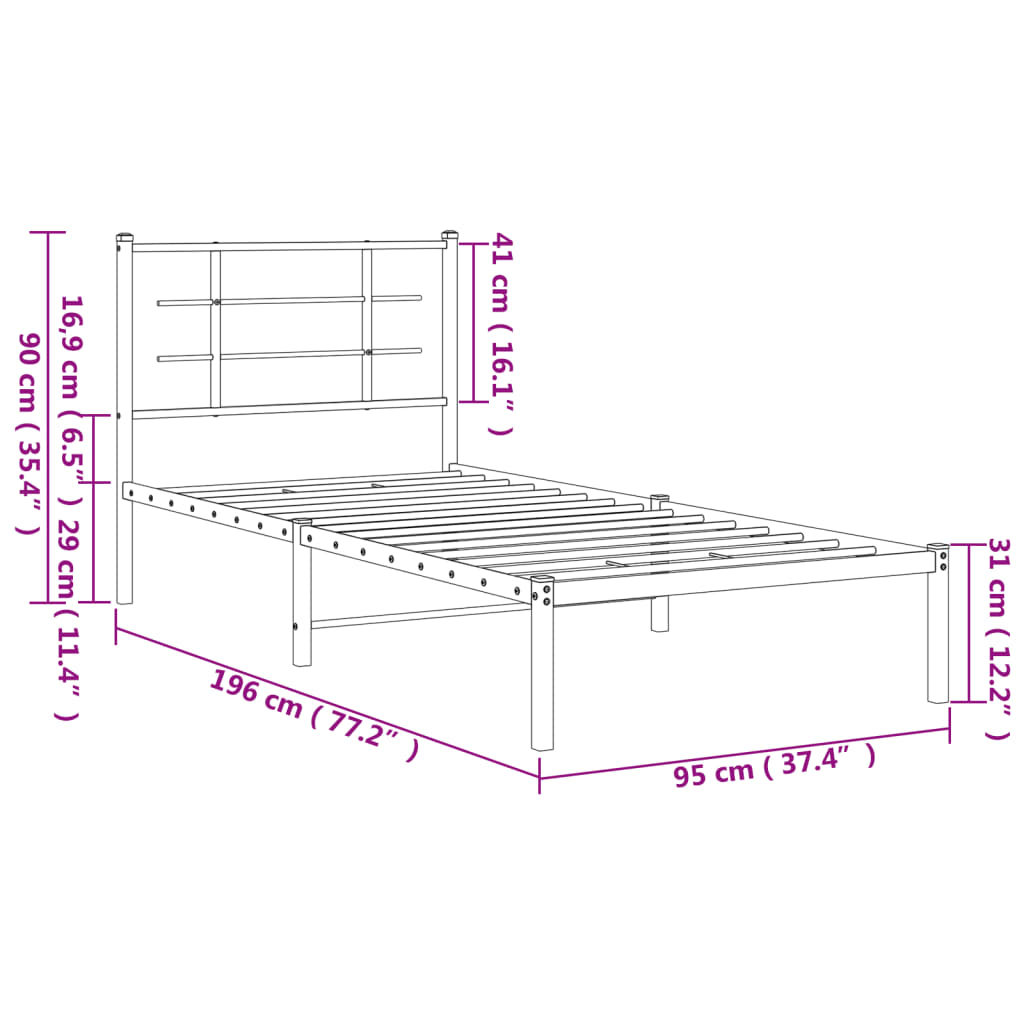 vidaXL Estructura cama sin colchón con cabecero metal blanco 90x190 cm