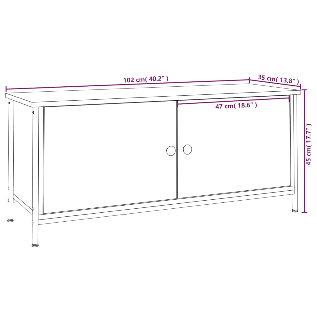 vidaXL Mueble TV con puertas madera contrachapada negro 102x35x45 cm