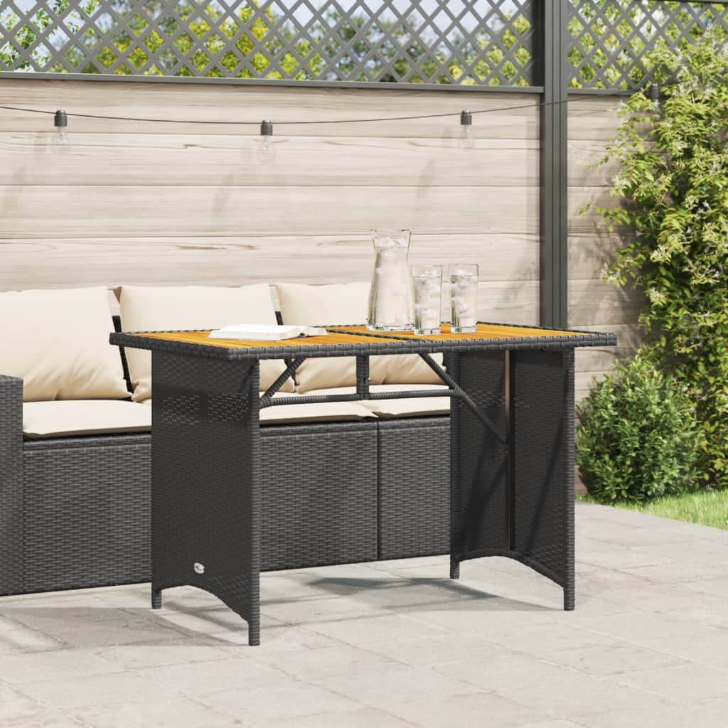 vidaXL Mesa de jardín superficie de madera ratán PE negro 110x68x70 cm