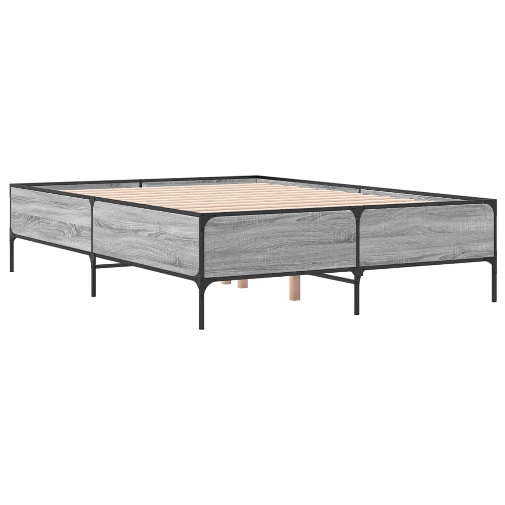 vidaXL Estructura cama madera ingeniería metal gris Sonoma 160x200 cm