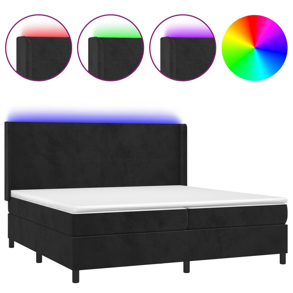 vidaXL Cama box spring colchón y LED terciopelo negro 200x200 cm