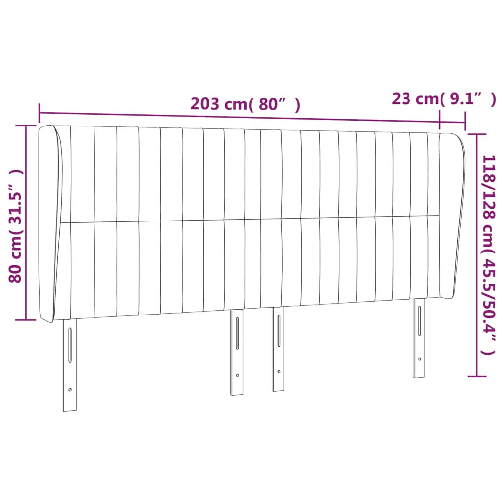 vidaXL Cabecero con orejas de terciopelo gris claro 203x23x118/128 cm