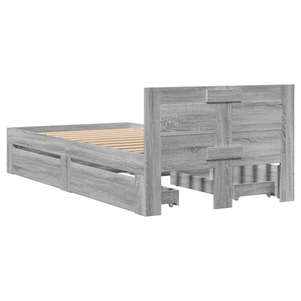 vidaXL Cama con cabecero madera de ingeniería gris Sonoma 100x200 cm