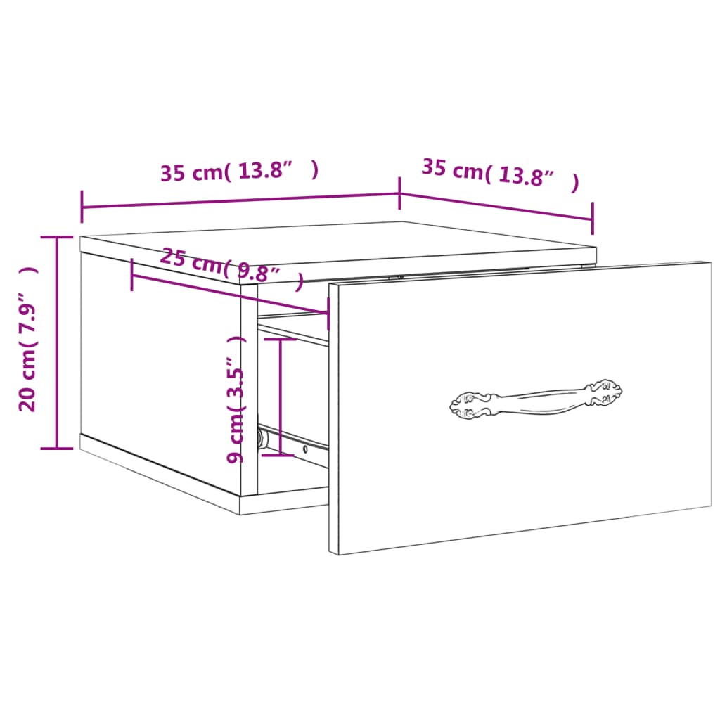 vidaXL Mesitas de noche de pared 2 uds blanco brillo 35x35x20 cm