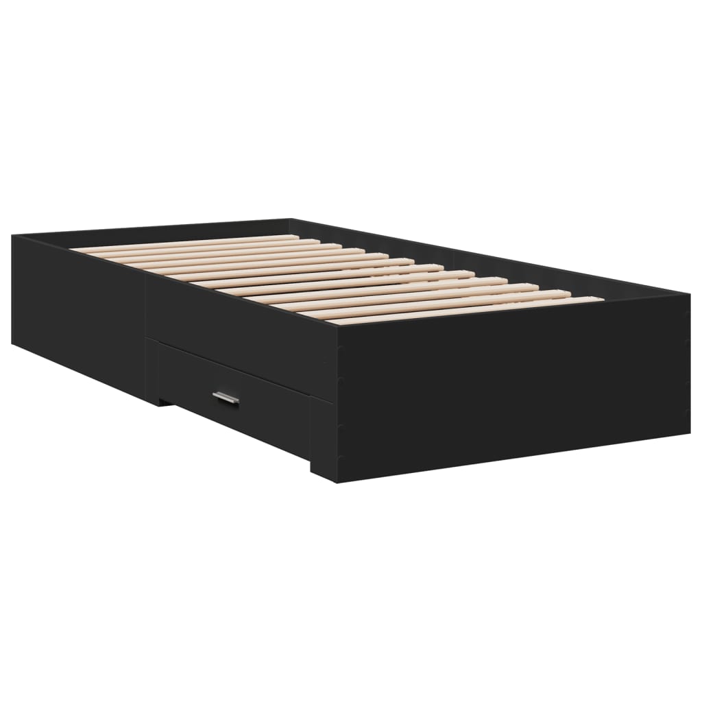 vidaXL Cama con cajones madera de ingeniería negra 75x190 cm