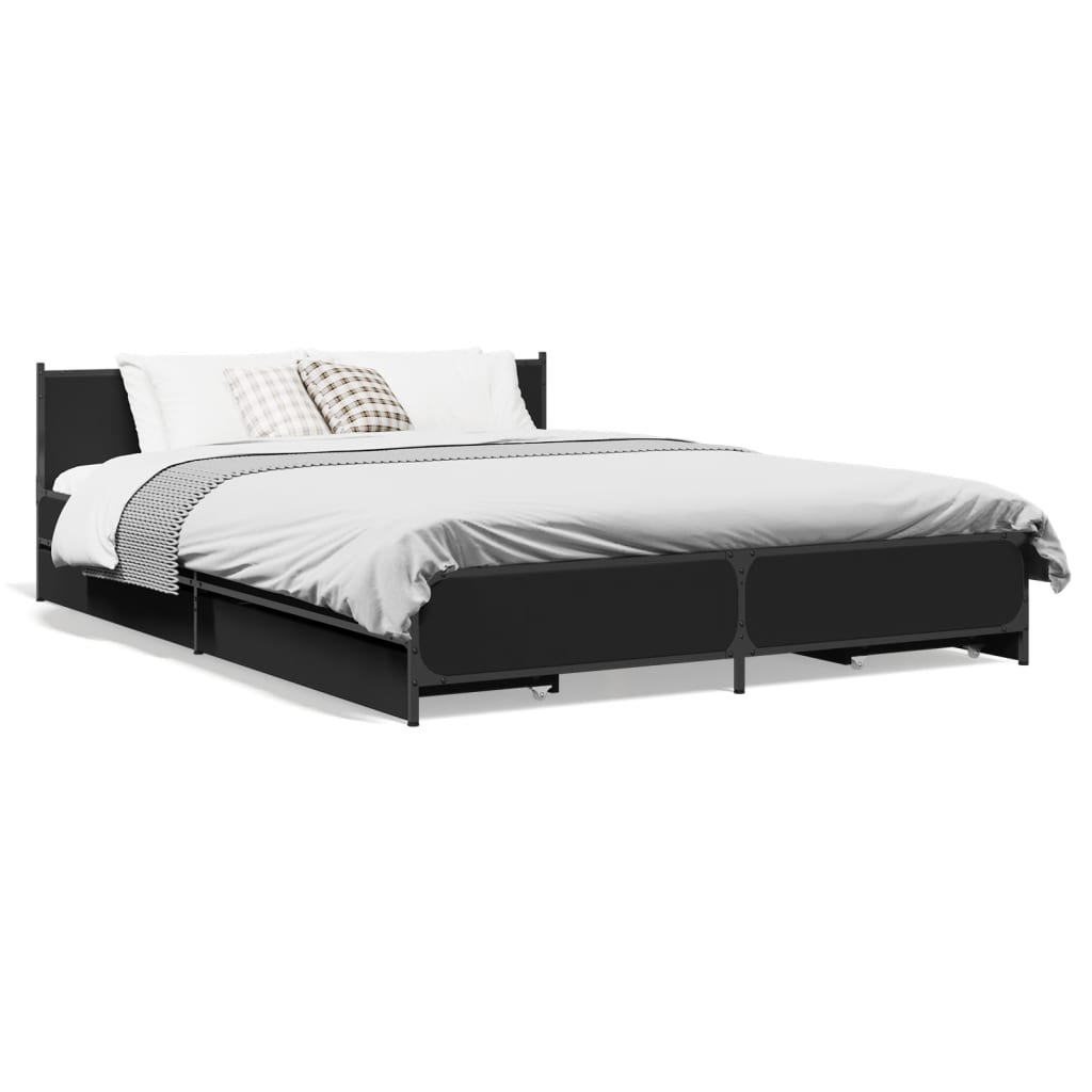 vidaXL Cama con cajones madera de ingeniería negro 135x190 cm