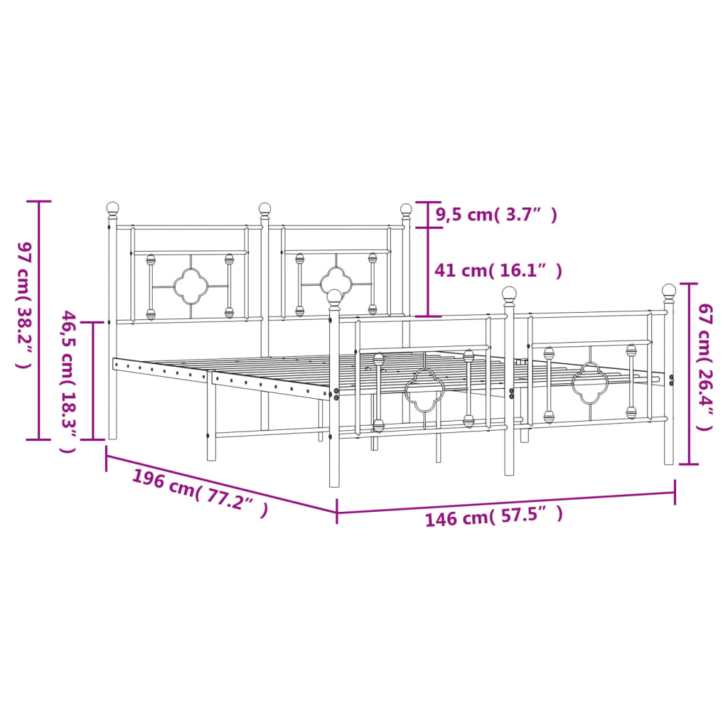 vidaXL Estructura cama sin colchón con estribo metal negro 140x190 cm