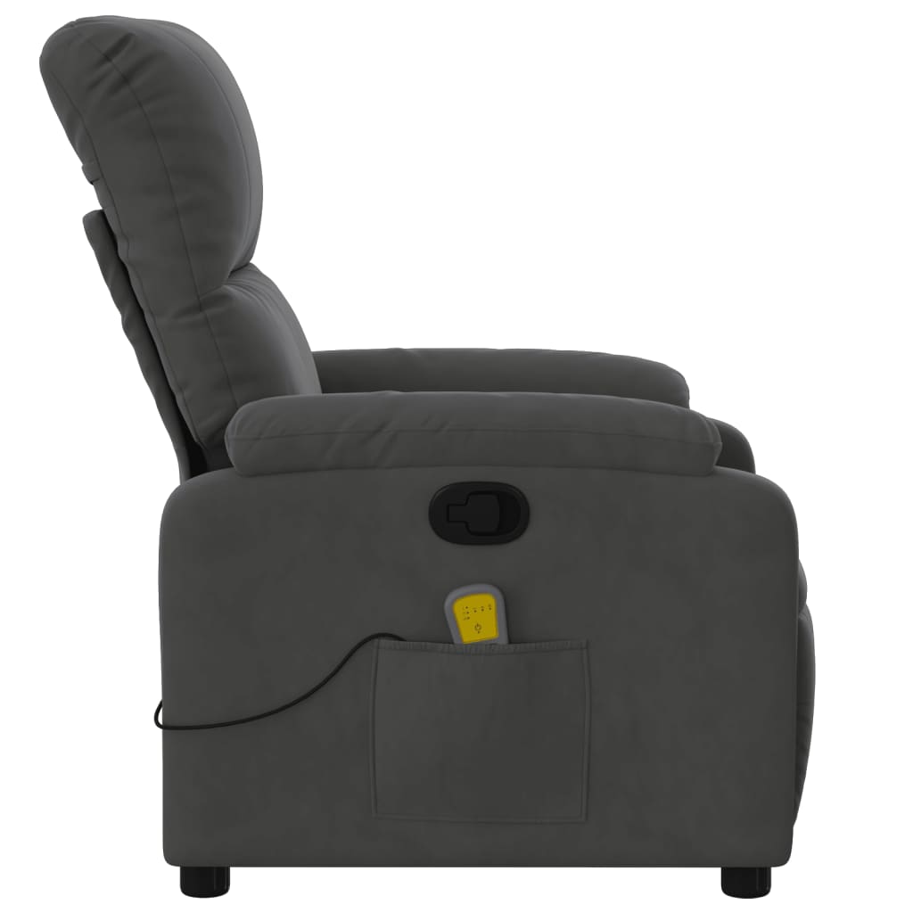 vidaXL Sillón reclinable de masaje tela de microfibra gris oscuro