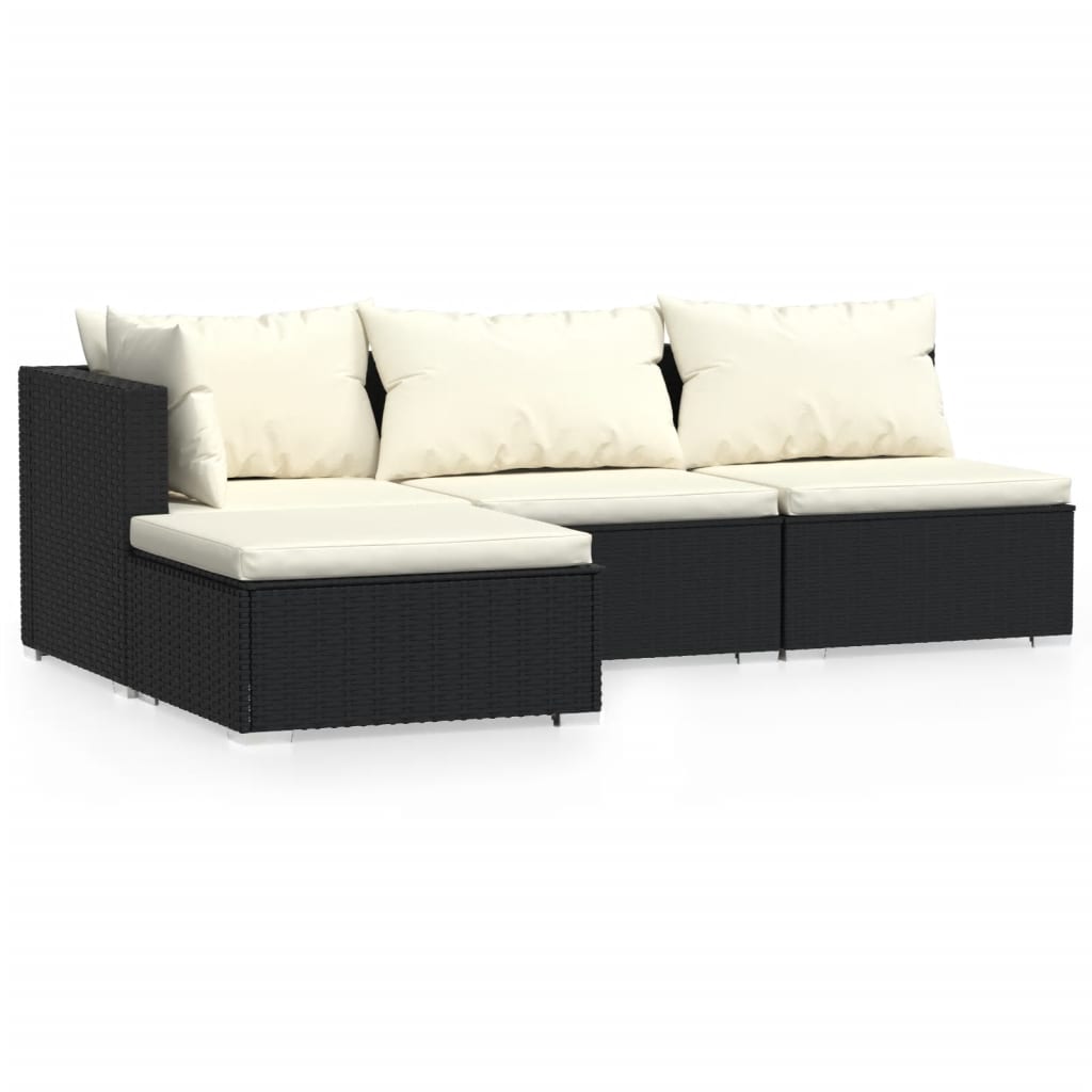 vidaXL Set de muebles de jardín 4 pzas y cojines ratán sintético negro