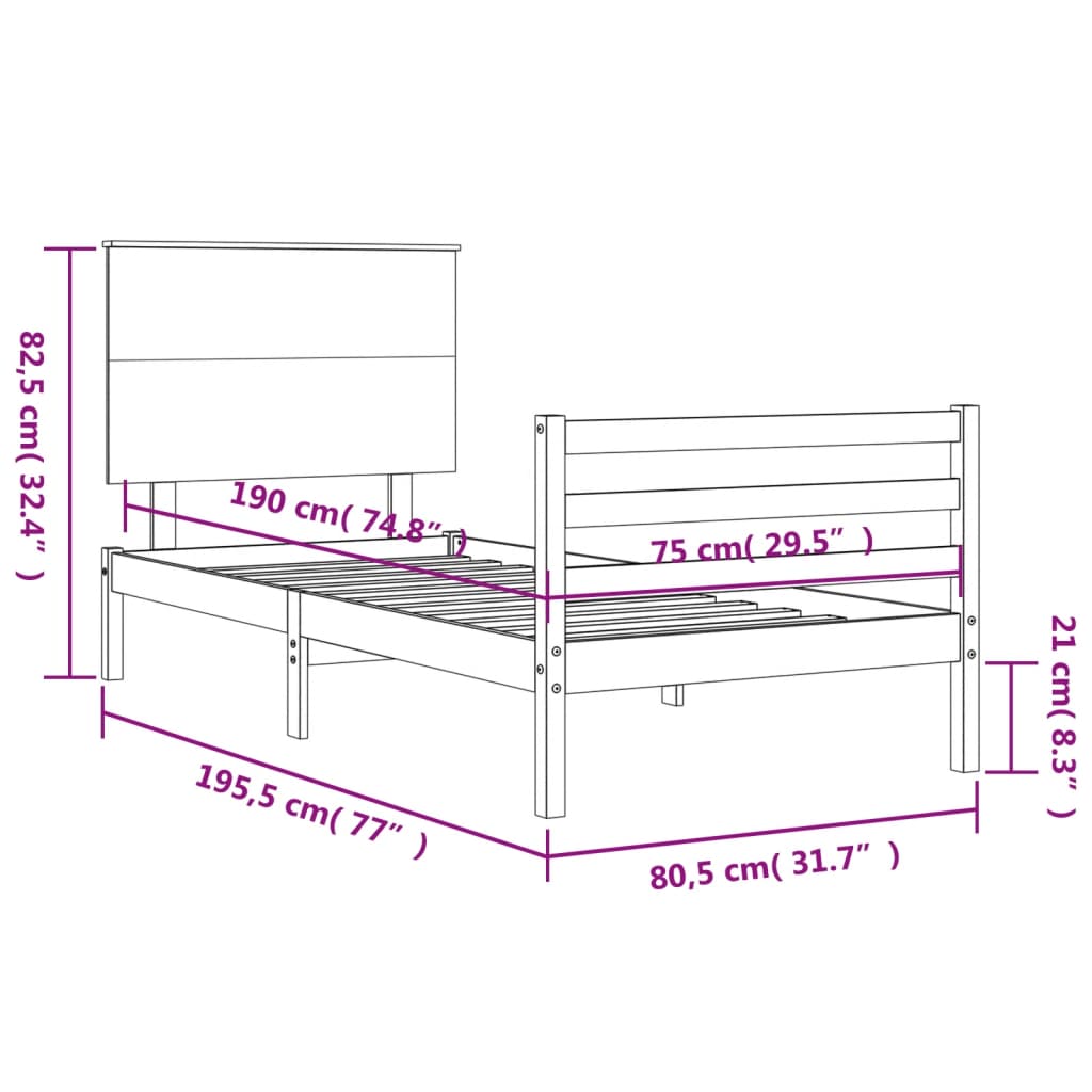 vidaXL Estructura de cama individual con cabecero madera maciza blanco