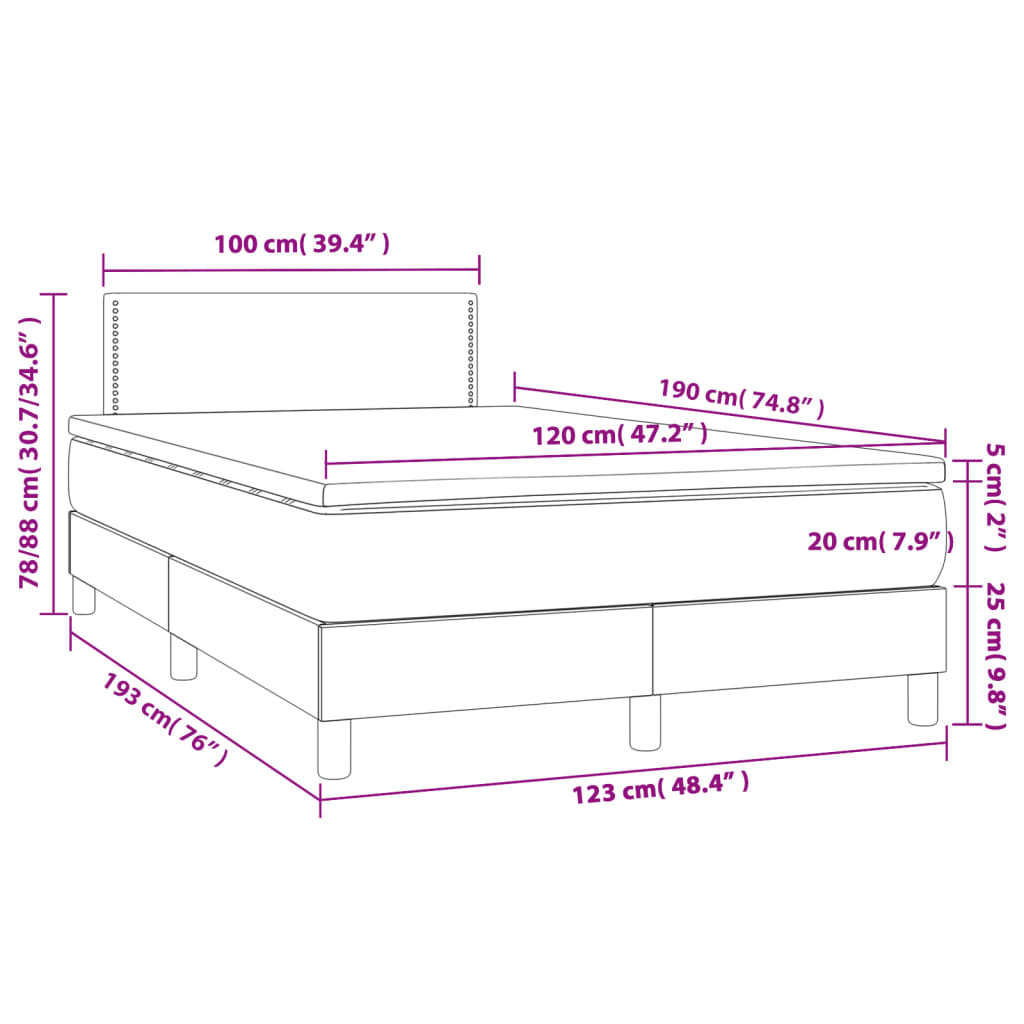 vidaXL Cama box spring con colchón y LED tela gris taupe 120x190 cm