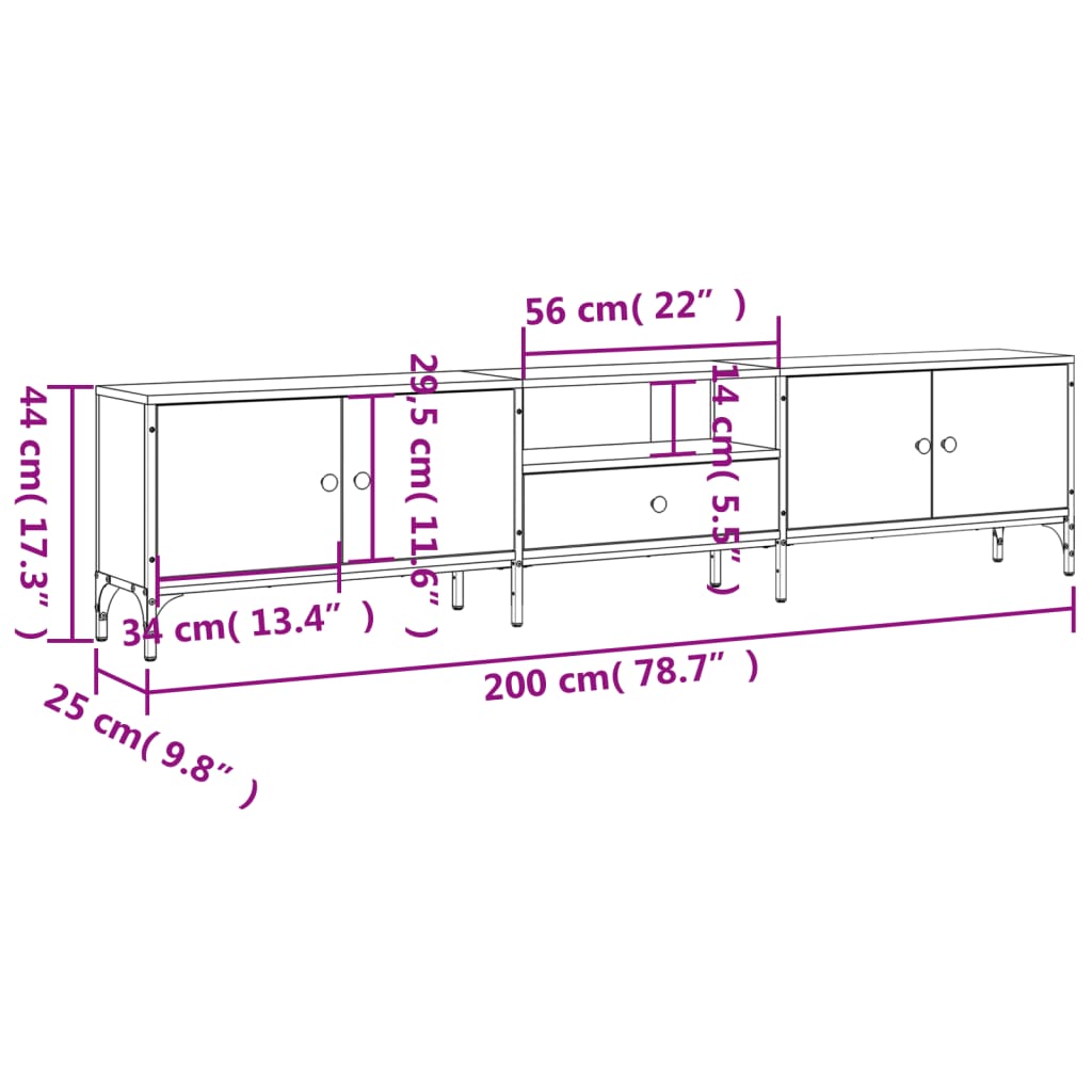 vidaXL Mueble de TV cajón madera ingeniería roble marrón 200x25x44 cm