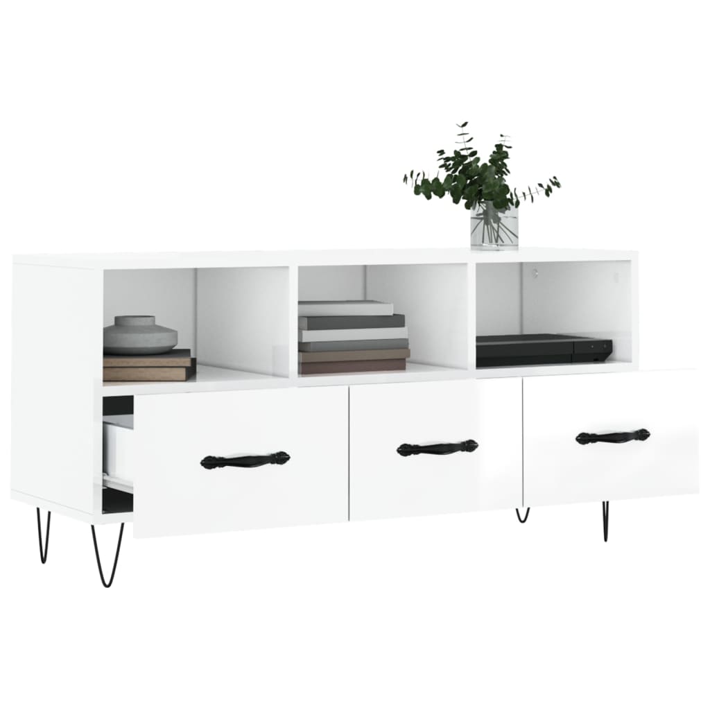 vidaXL Mueble de TV madera contrachapada blanco brillo 102x36x50 cm