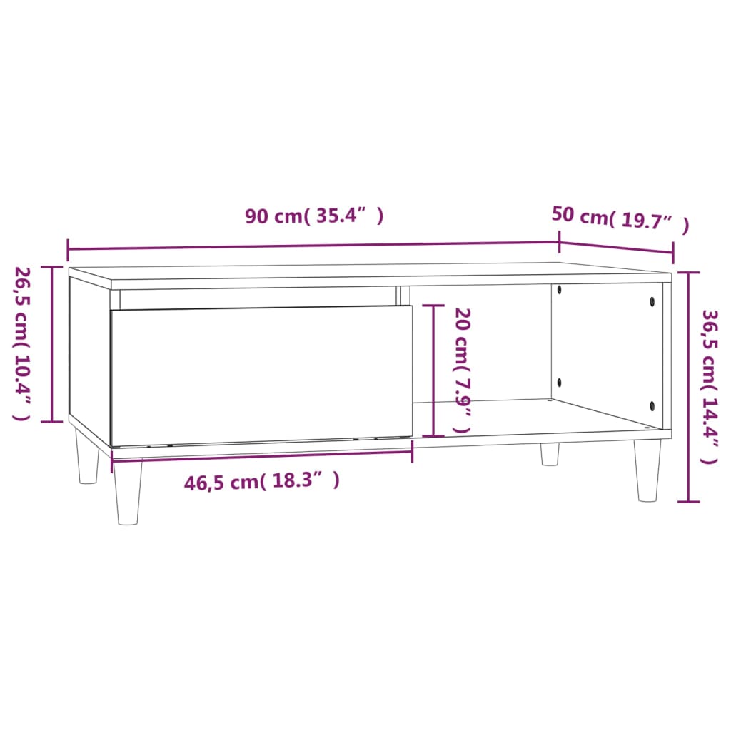 vidaXL Mesa de centro madera contrachapada blanco 90x50x36,5 cm