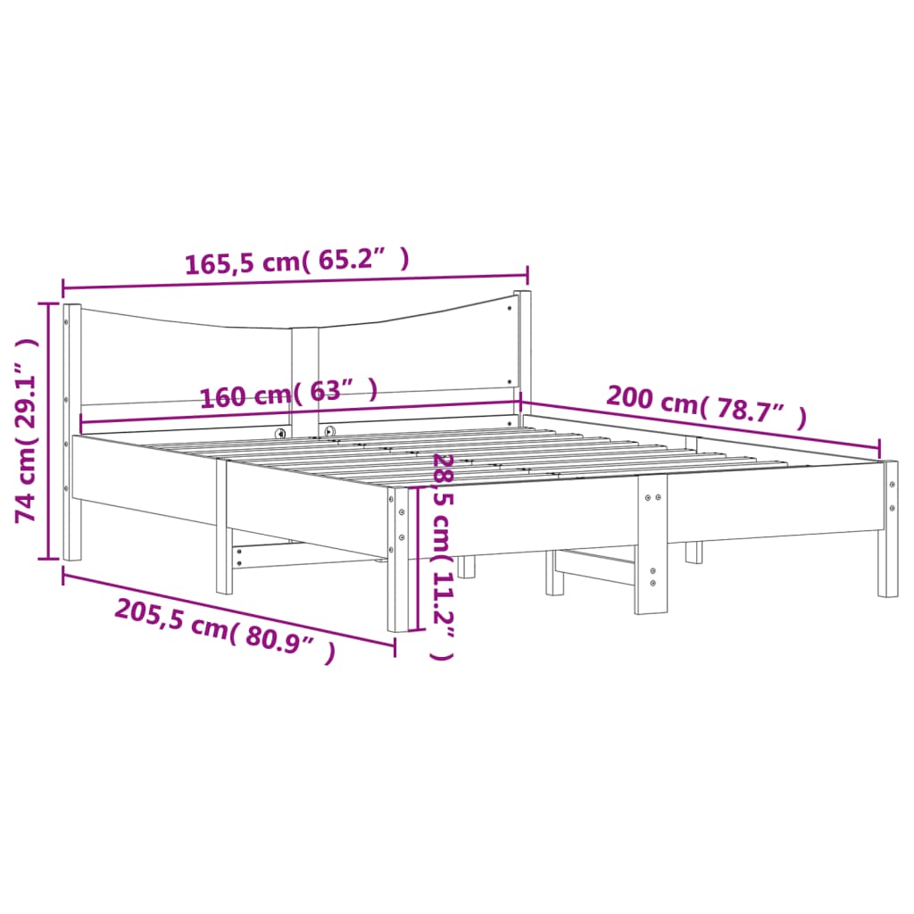 vidaXL Estructura de cama sin colchón madera maciza de pino 160x200 cm