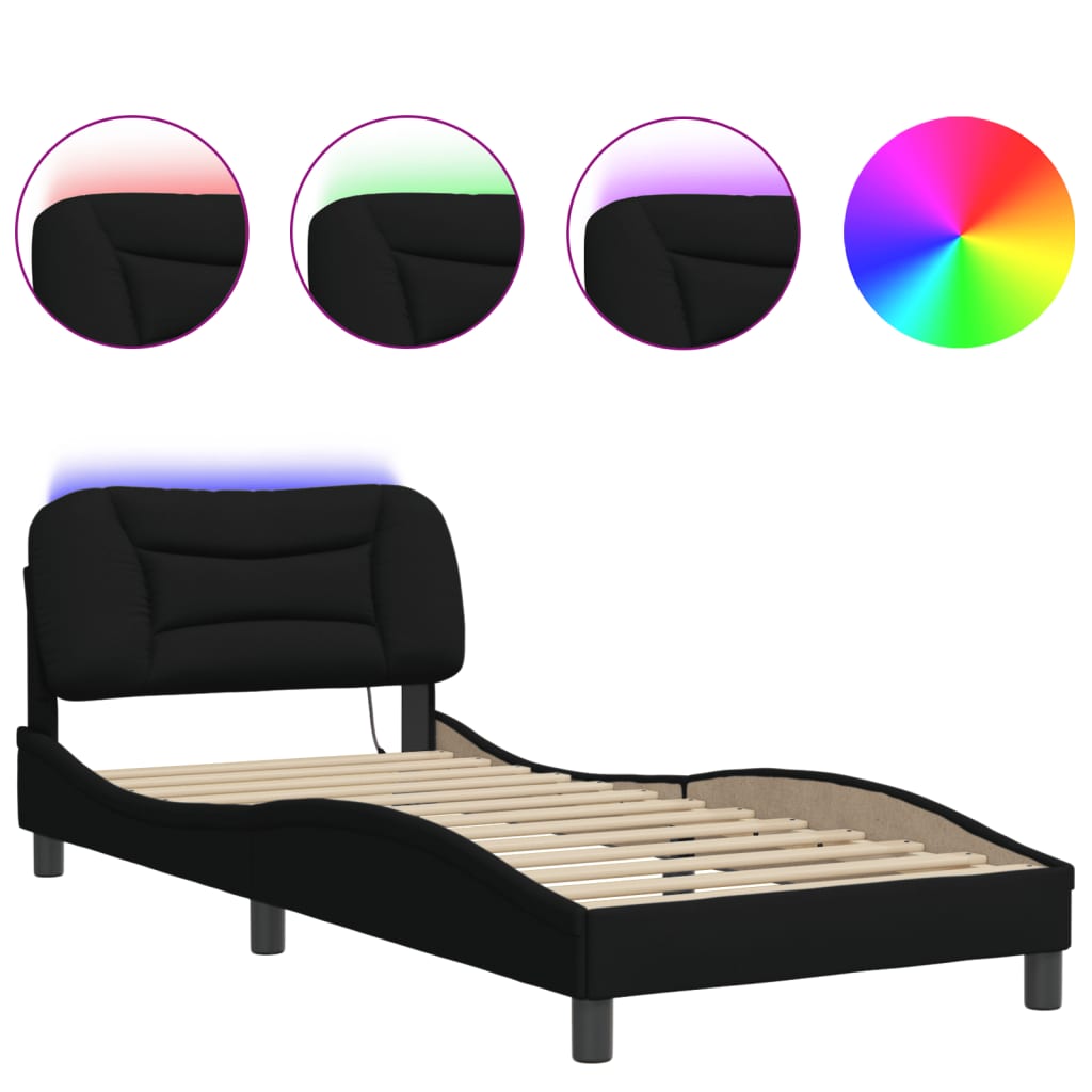 vidaXL Estructura de cama con luces LED tela negro 80x200 cm