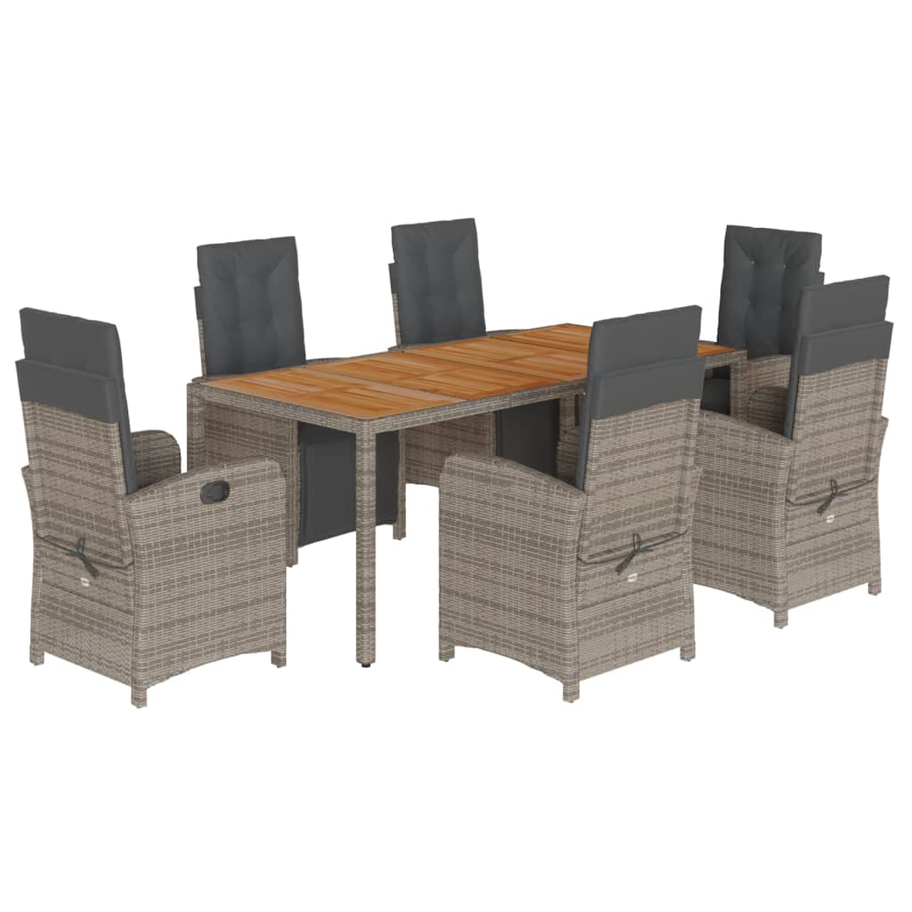 vidaXL Set comedor jardín 7 pzas y cojines ratán sintético gris