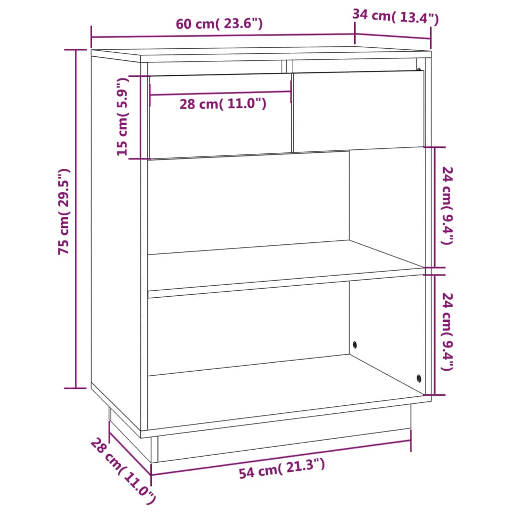 vidaXL Mesa consola de madera maciza de pino marrón miel 60x34x75 cm