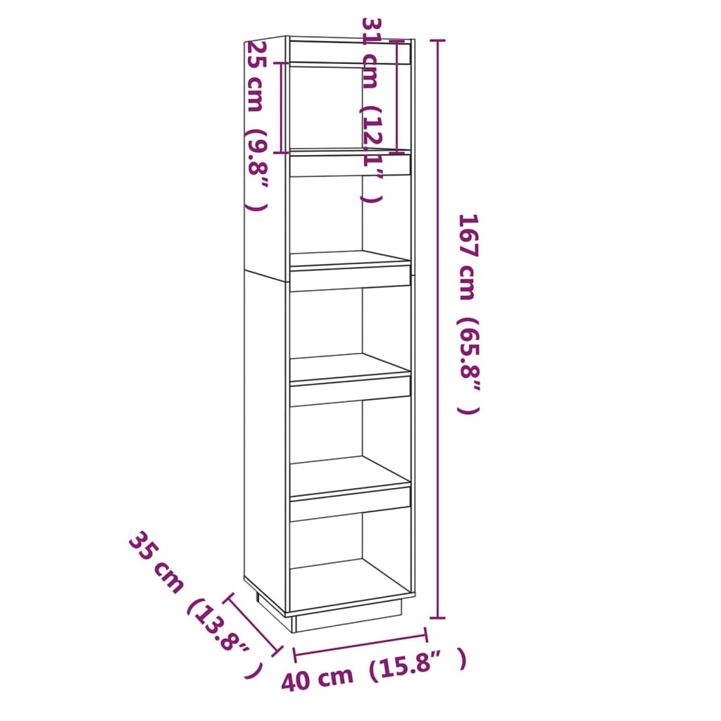 vidaXL Estantería/divisor de espacios madera pino gris 40x35x167 cm