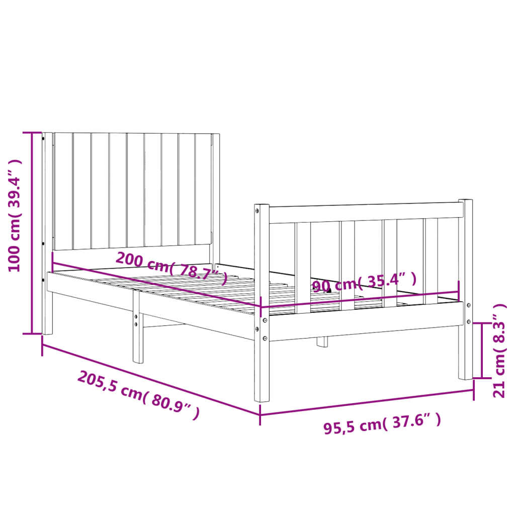 vidaXL Estructura de cama con cabecero madera maciza blanco 90x200 cm