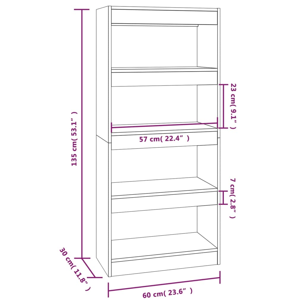 vidaXL Estantería madera contrachapada gris Sonoma 60x30x135 cm