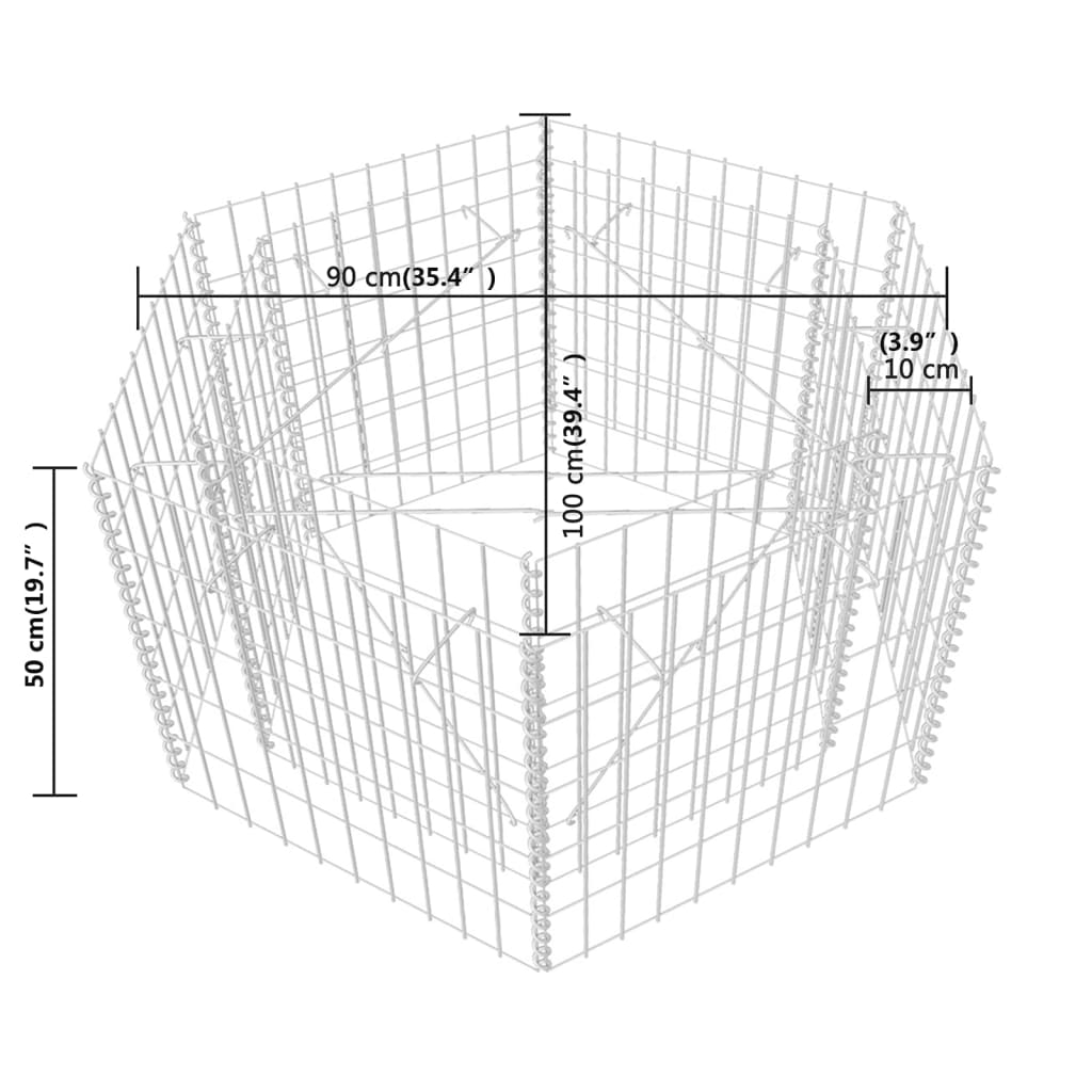 vidaXL Arriate hexagonal de gaviones 100x90x50 cm