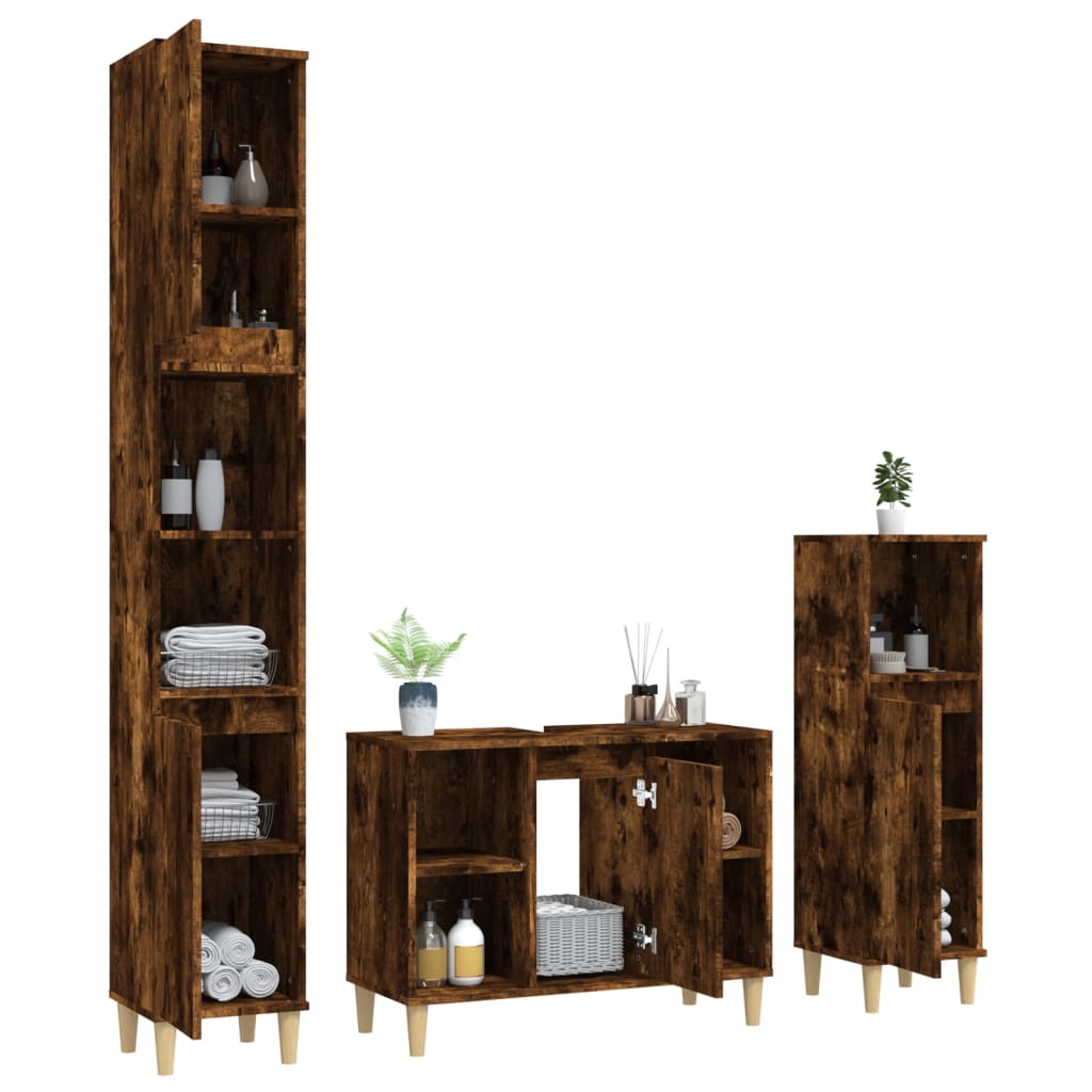 vidaXL Set de muebles baño 3 pzas madera contrachapada roble ahumado