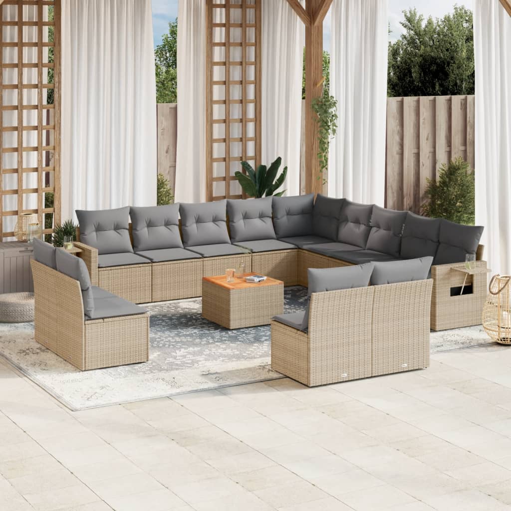 vidaXL Set sofás de jardín 14 pzas con cojines ratán sintético beige