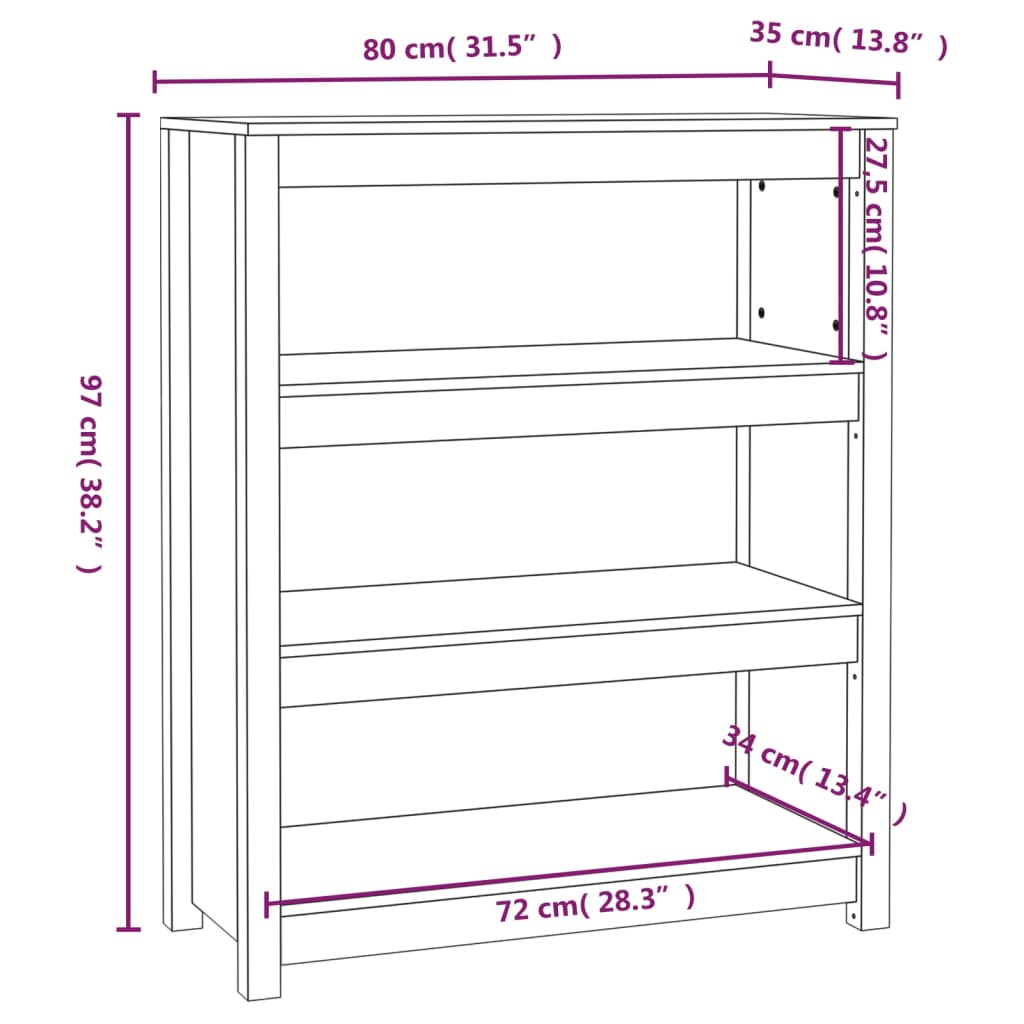 vidaXL Estantería madera maciza de pino 80x35x68 cm