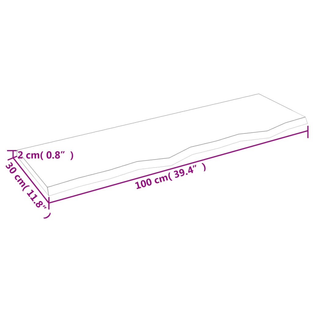 vidaXL Encimera de baño madera maciza tratada marrón claro 100x30x2 cm