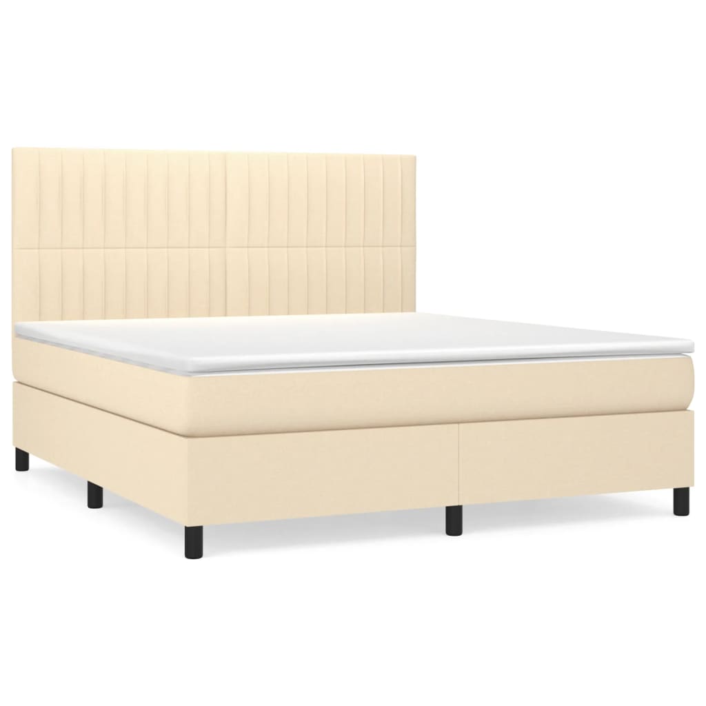 vidaXL Cama box spring con colchón tela color crema 160x200 cm