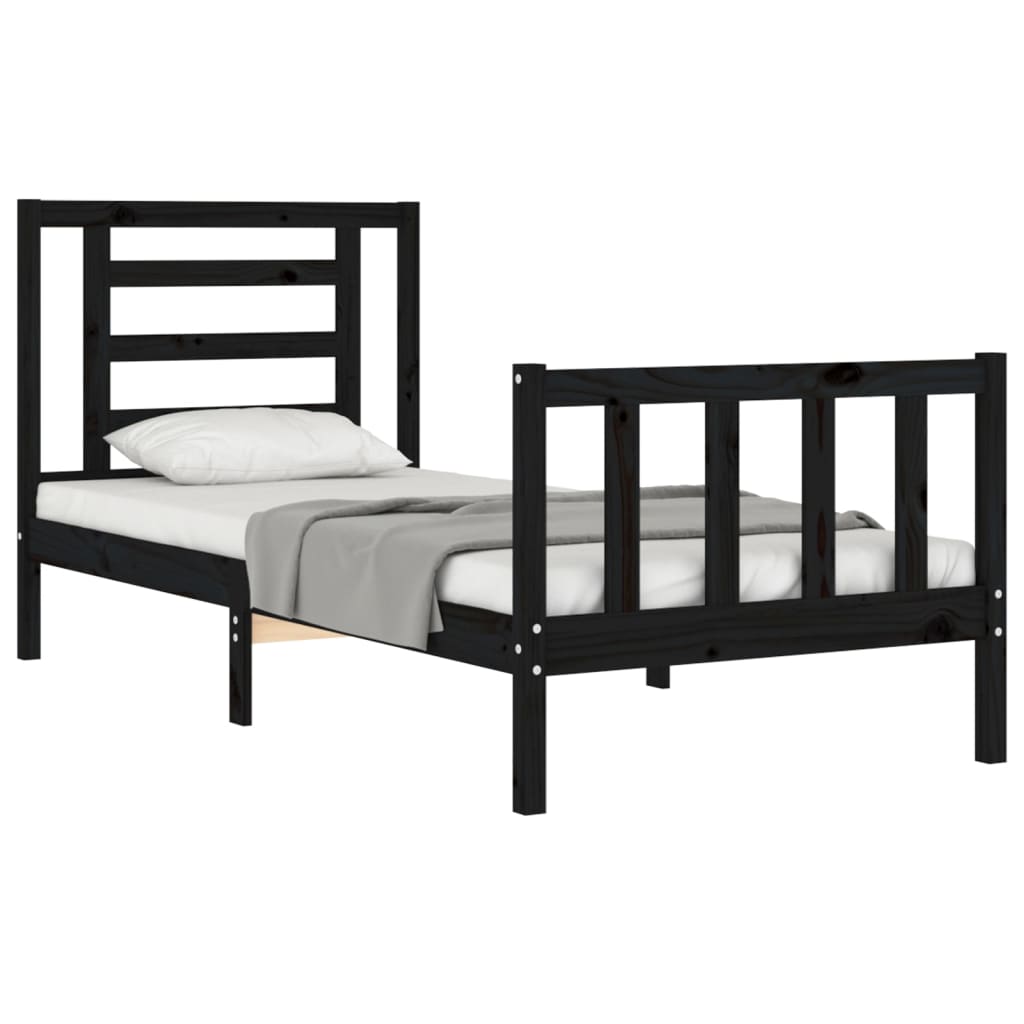 vidaXL Estructura de cama con cabecero madera maciza negro 90x200 cm