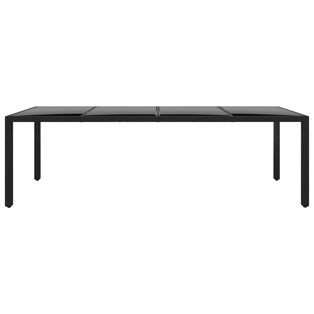 vidaXL Mesa jardín vidrio templado ratán sintético negro 250x100x75 cm