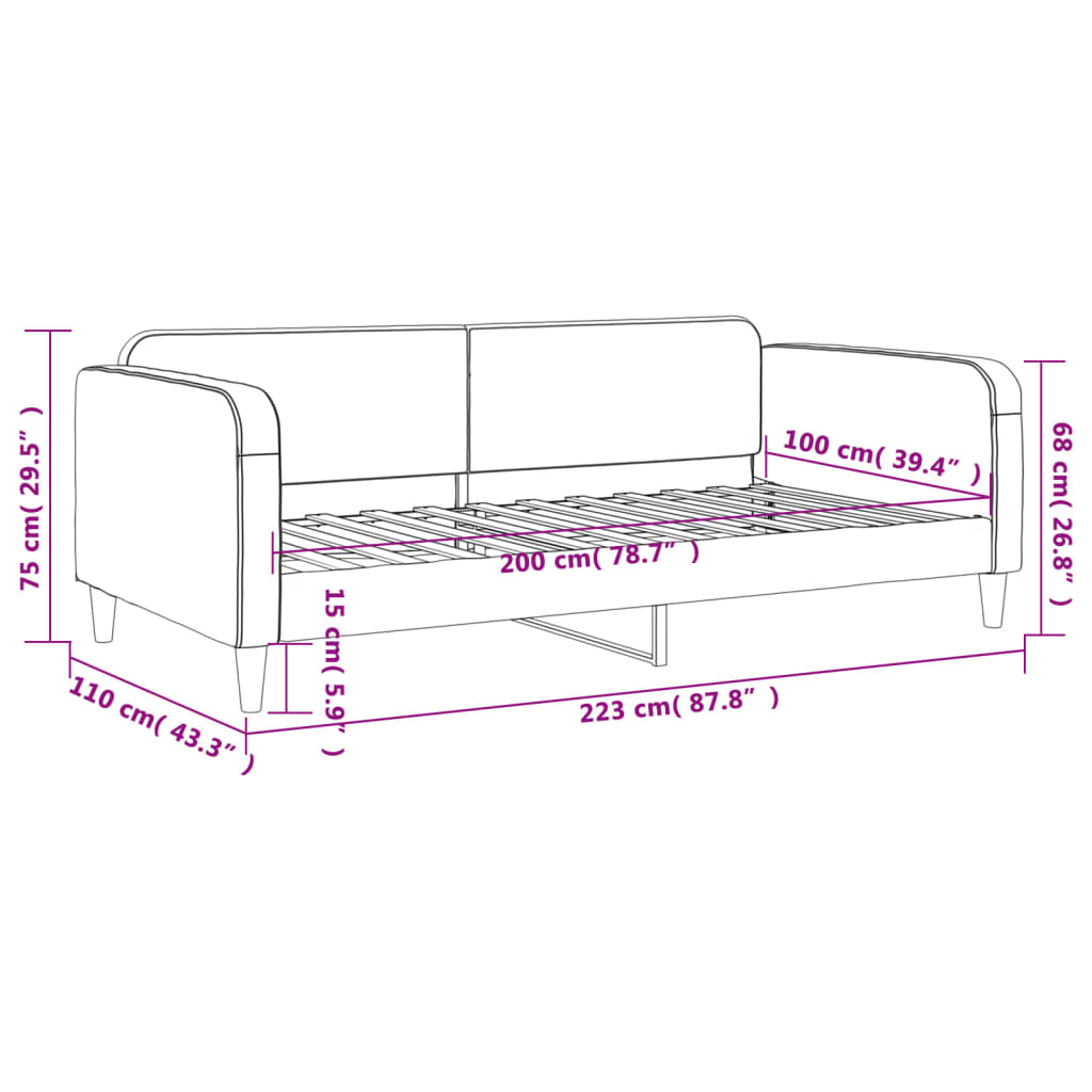 vidaXL Sofá cama sin colchón tela negro 100x200 cm