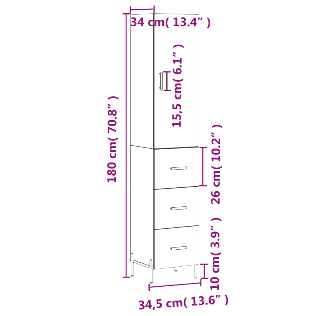 vidaXL Aparador de madera contrachapada roble Sonoma 34,5x34x180 cm