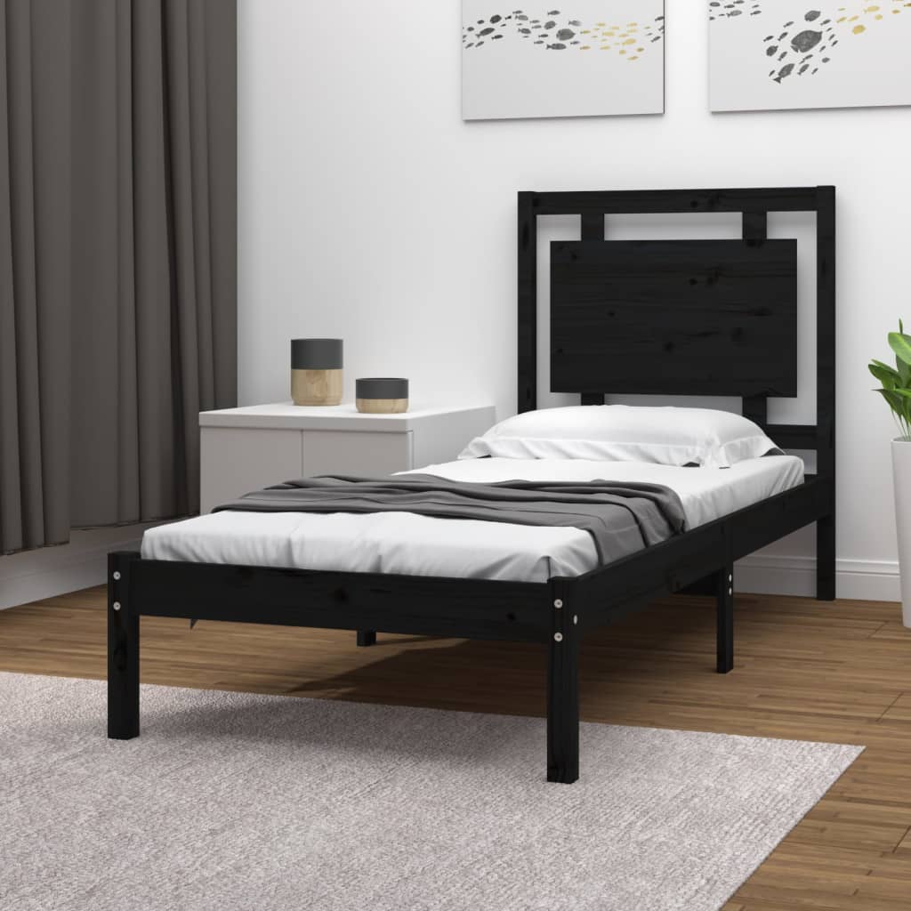 vidaXL Estructura de cama individual madera maciza negra 90x190 cm