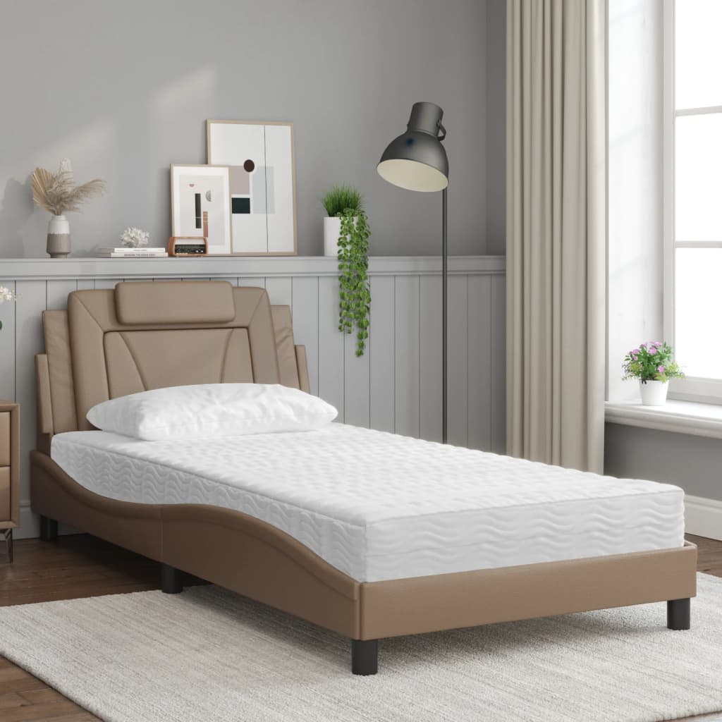 vidaXL Cama con colchón cuero sintético capuchino 100x200 cm